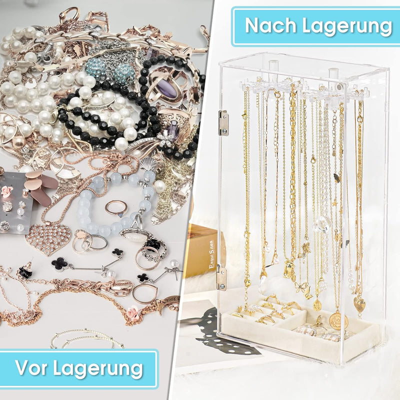 JUPELI Schmuckständer, Acryl Kettenständer Drehbar (24 Haken), Kettenhalter Schmuckhalter Schmuckauf