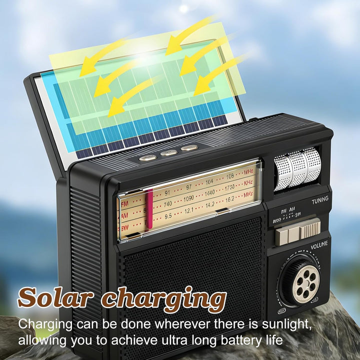 AM/FM/SW Solar Radio mit Akku 1800mAh, Kofferradio mit Bluetooth, Vintage Retro Radio Mit Solarpanel