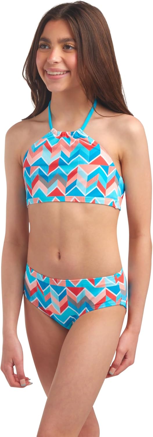 Kanu Surf Mädchen Mahina Halter Bikini Beach Sport 2-piece Swimsuit Bikini-Set 4 Rubin, Blau, Zickza