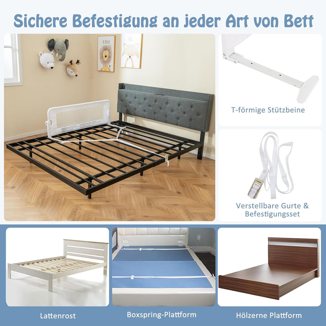 DREAMADE Bettgitter 150/120/105 cm, Kinderbettgitter Schutz, Kinderschutzgitter aus PP & Oxford, Bab