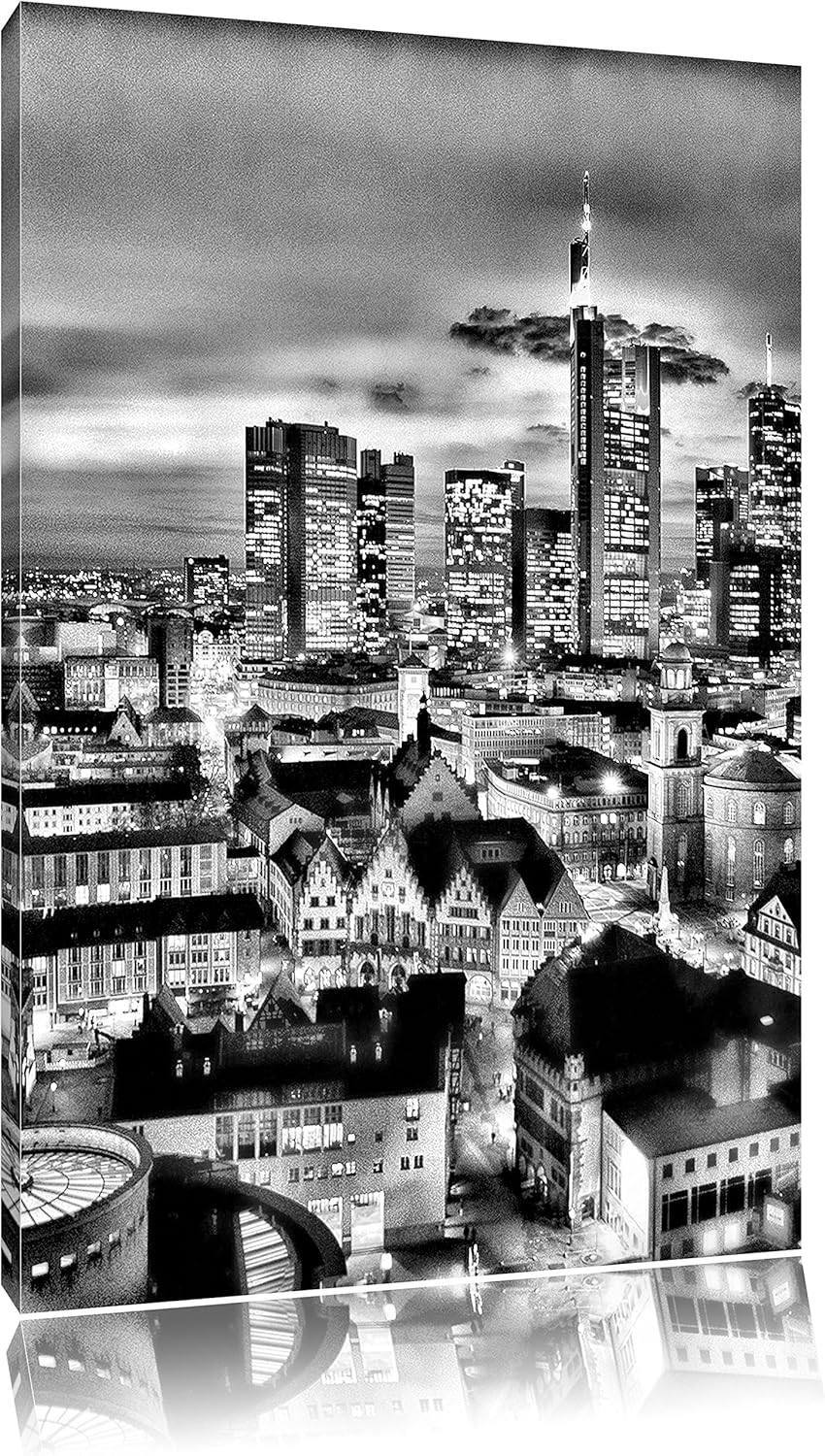 Pixxprint Frankfurt Skyline / 100x70cm Leinwandbild bespannt auf Holzrahmen/Wandbild Kunstdruck Deko