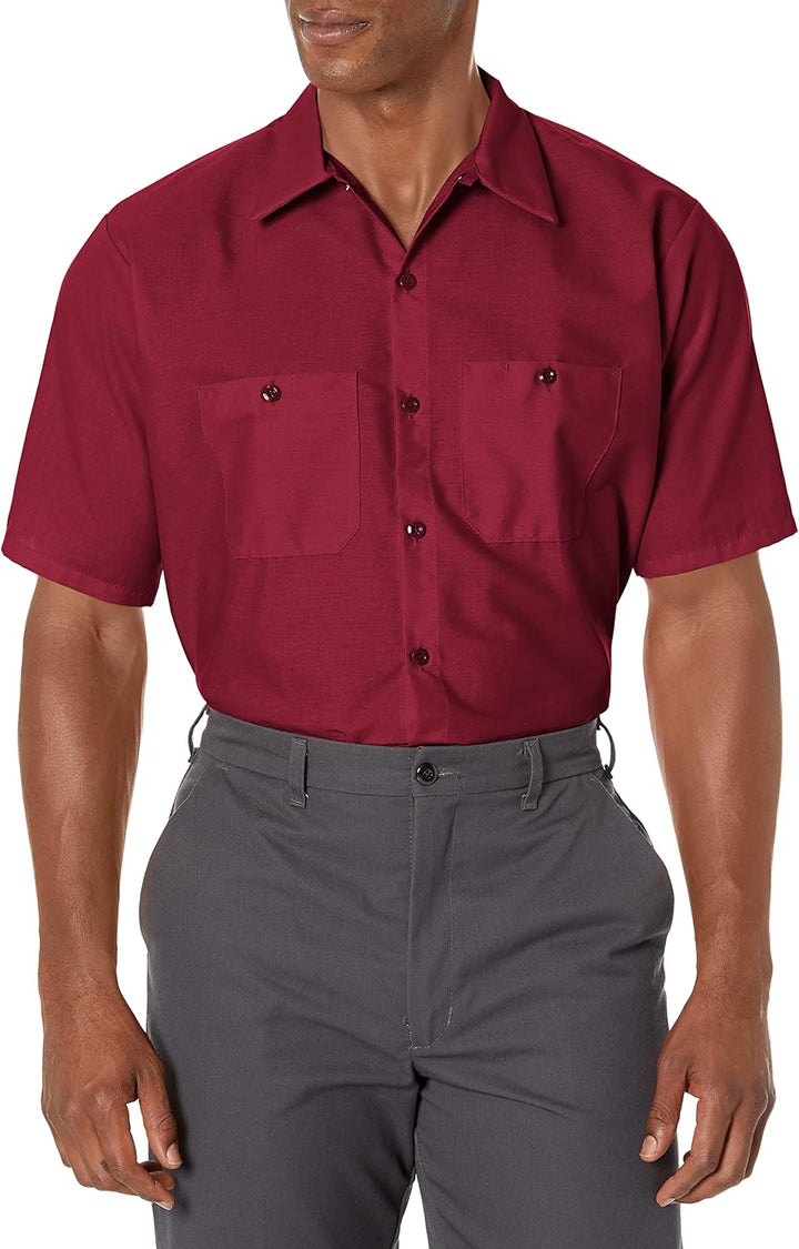 Red Kap Herren Men's Short Sleeve Industrial Work Shirt Work Utility Hemd (1er Pack) XL Burgunder, X