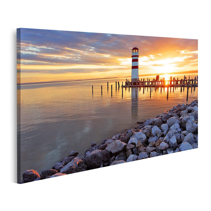 islandburner Bild auf Leinwand Meer Sonnenuntergang Mit schönen Leuchtturm Bilder Wandbilder Poster