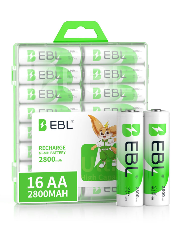 EBL Akku AA Mignon 2800mAh 16 Stück - wiederaufladbare Batterien AA, hohe Ladezyklen, geringe Selbst