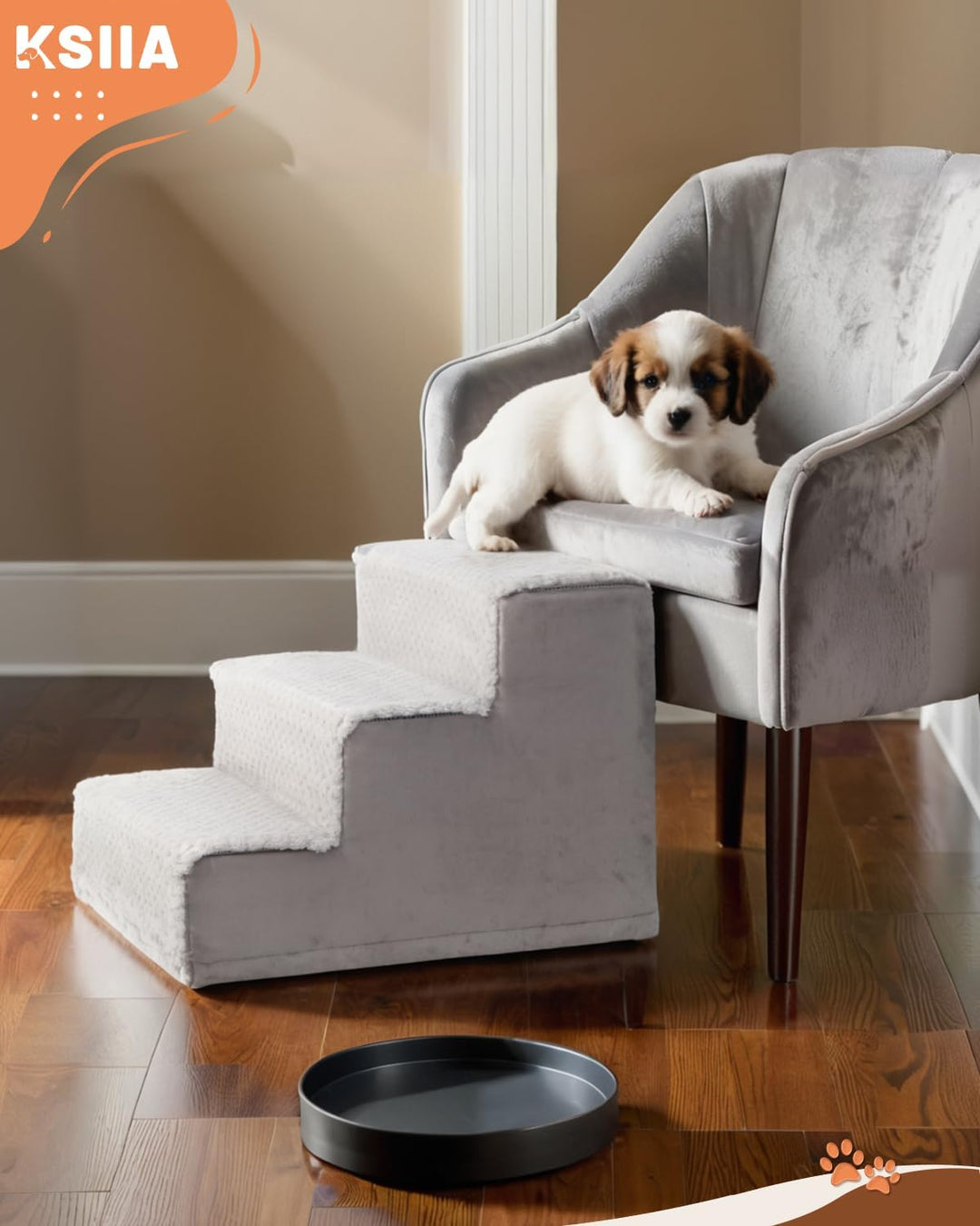 KSIIA Hundetreppe für Kleine Hunde 33cm Hoch, Haustiertreppe mit Abnehmbarem Waschbarem Bezug, Katze