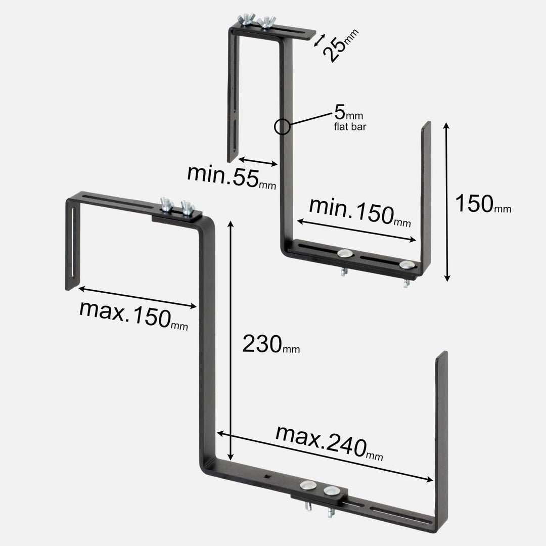 Balkonkastenhalter 2er Set – Extra Stabil (5mm massiv) & Verstellbar (15-24cm) – Massive Blumenkaste