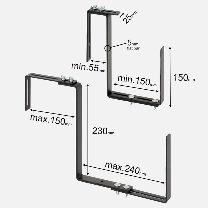Balkonkastenhalter 2er Set – Extra Stabil (5mm massiv) & Verstellbar (15-24cm) – Massive Blumenkaste