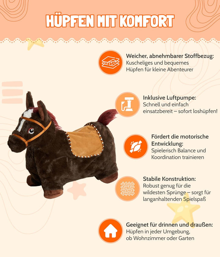 Bayer Chic 2000 Hüpfpferd Dunkelbraun | Inkl. Bezug &amp; Pumpe | Ab 18 Monaten | Aufblasbares Hüpfpferd