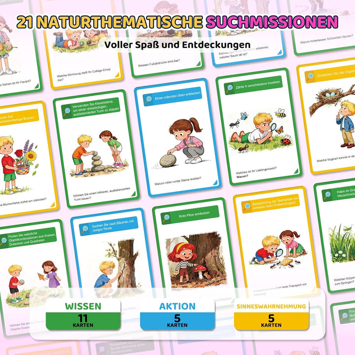 Fernglas für Kinder 8X21 mit Lupe & Kompass & Entdeckerkarten - Geschenk Mädchen 3-10 Jahre, Outdoor