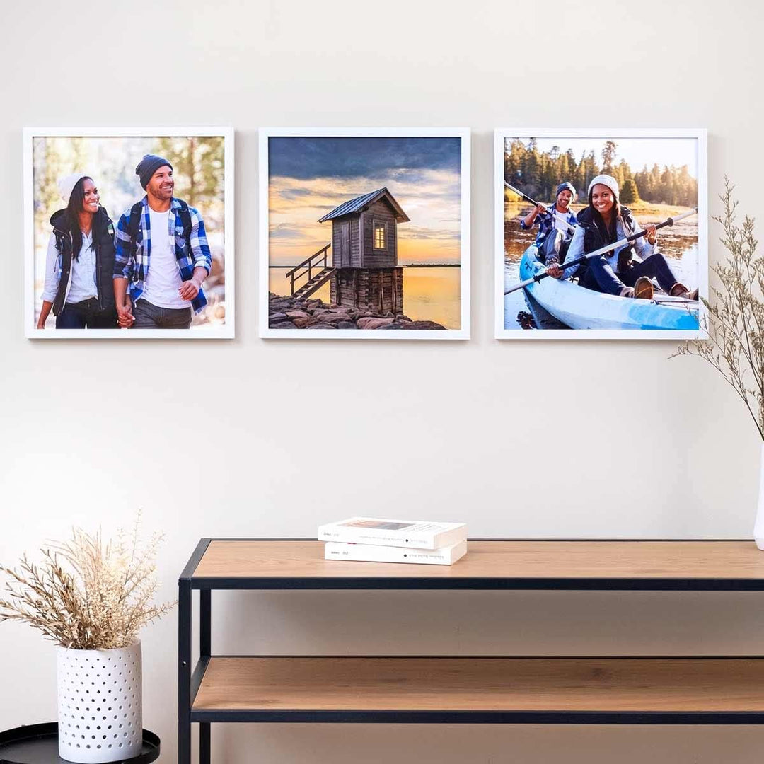 PHOTOLINI Bilderrahmen 30x30 cm Weiss MDF-Holz, 3er Set Posterrahmen, bruchsicheres Acrylglas, zum A