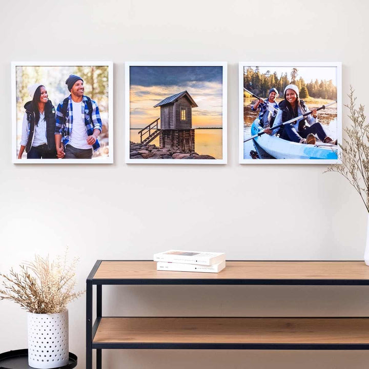 PHOTOLINI Bilderrahmen 30x30 cm Weiss MDF-Holz, 3er Set Posterrahmen, bruchsicheres Acrylglas, zum A