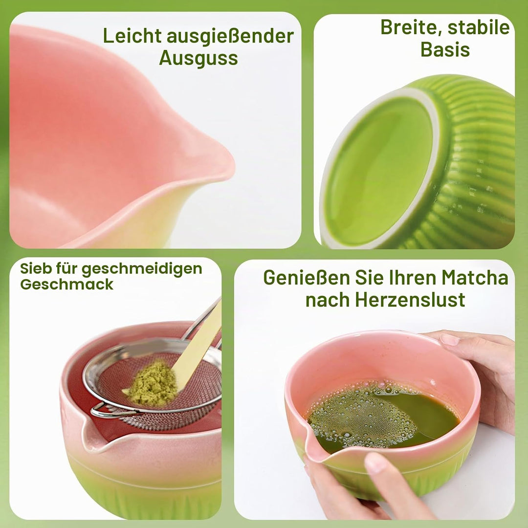 Matcha Set, 1 Matcha-Schale, 1 Matcha-Bambusbesen, 1 Messlöffel, 1 Sieb, 1 Matcha-Besenhalter, für z