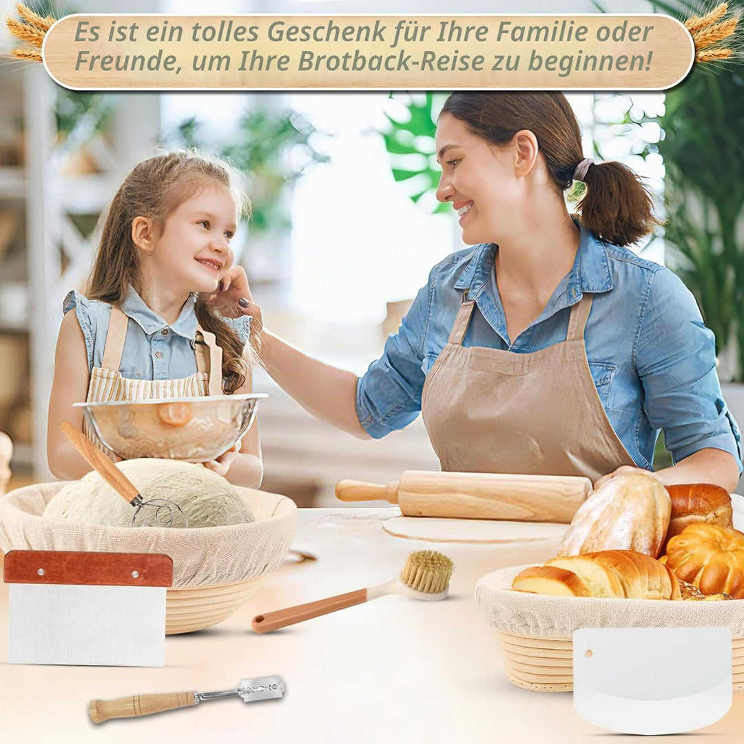 Gärkörbchen,Brot Gärkorb Set,23cm Rund & 25cm Oval Brotkörbchen,100% Natürlichem Rattan, inkl. Teigs