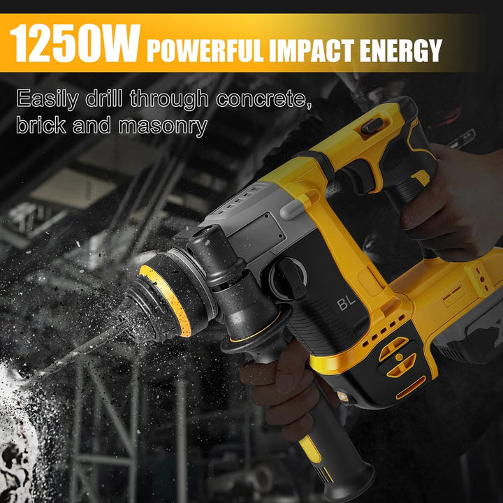 1250W Akku Kombihammer und Bohrlöcher 2-in-1 kompatibel mit DeWalt 20V Akku(ohne Akku),22 mm Bürsten