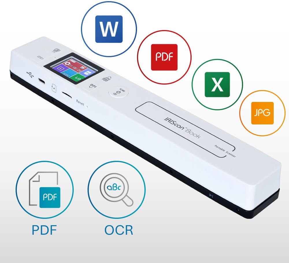 IRIScan Book Scanner – v7: Dokumentenscanner a4, kostenloser Readiris PDF-Editor, Scanner auf Word,