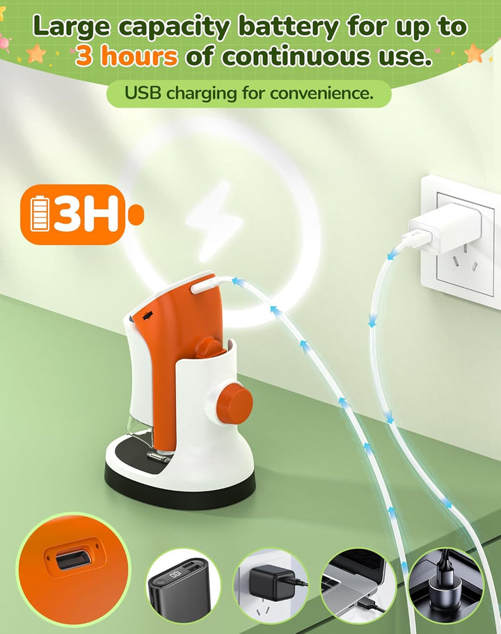 Mikroskop für Kinder mit Stand: Digitales Handmikroskop 100 – 1000 x: LCD-Display 4 K, 2,0 Zoll, USB