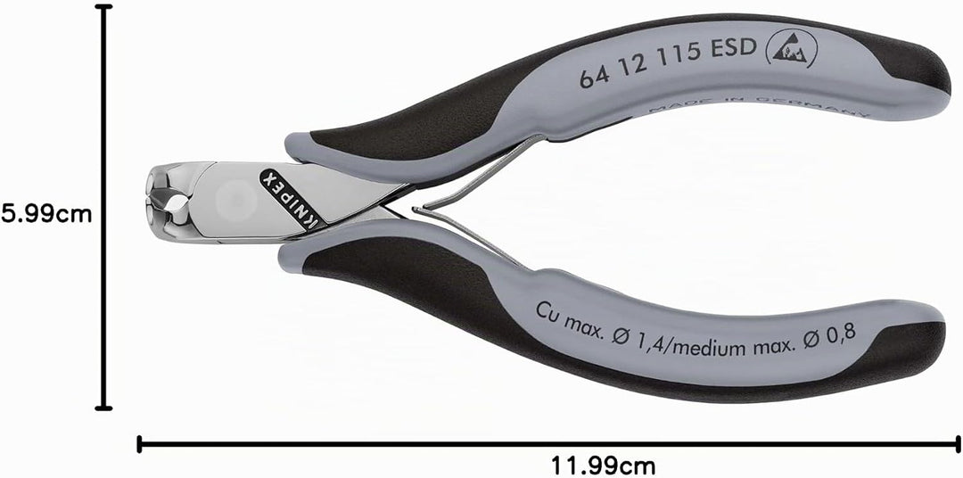 Knipex Elektronik-Vornschneider ESD mit Mehrkomponenten-Hüllen 115 mm 64 12 115 ESD ohne Facette 115