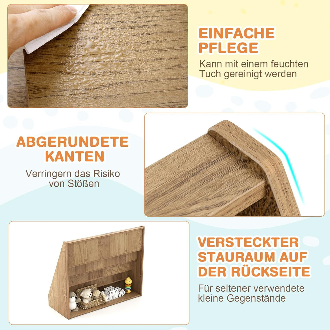 COSTWAY Kinderregal mit 5 Fächern, Bücherregal für Kinder, Zeitungsständer aus Holz, Aufbewahrungsre