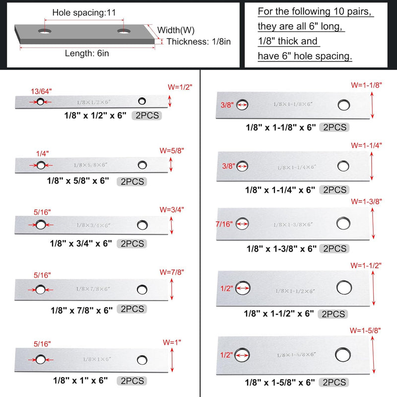 HSEAMALL 10 Paar Parallelblöcke 1/8 Zoll Stahl Parallel-Set, 1/2 Zoll bis 1-5/8 Zoll Dünne Parallels