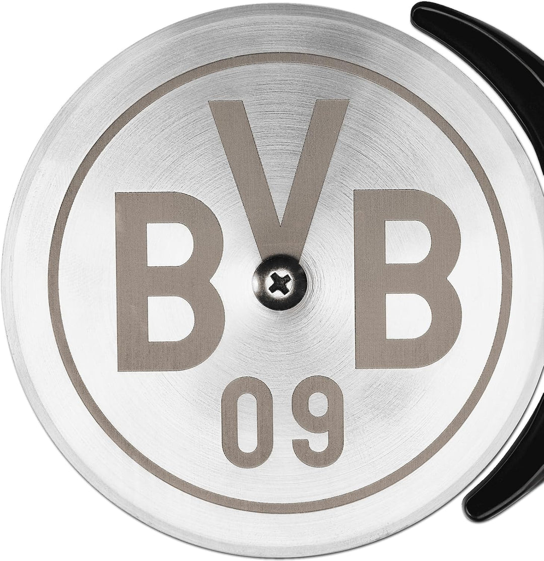 BVB Pizzaschneider - Hochwertiger Borussia Dortmund Pizzacutter mit Logo, Edelstahlklinge, Ergonomis