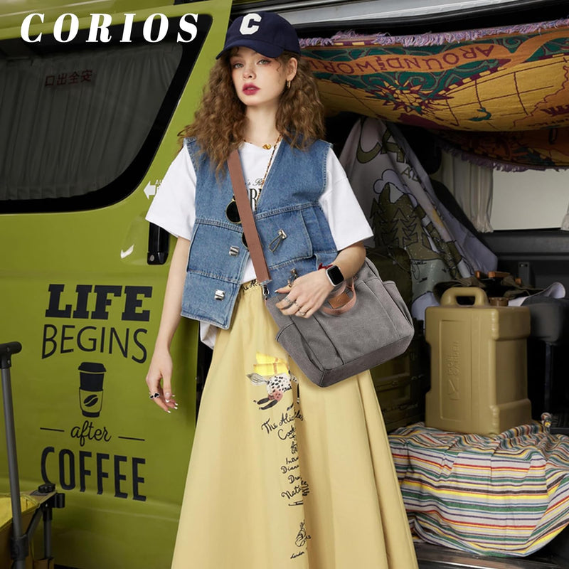 CORIOS Canvas Schultertasche Damen Handtasche Grosse Kapazität Umhängetasche Casual Henkeltaschen Mu