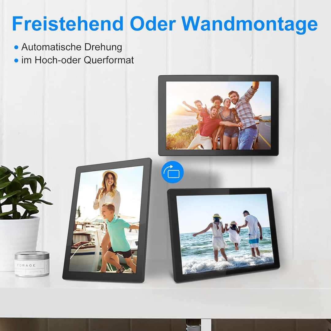 SURFOU Digitaler Bilderrahmen WLAN, 10.1 Zoll IPS HD Touchscreen Elektronischer Fotorahmen 1280P mit