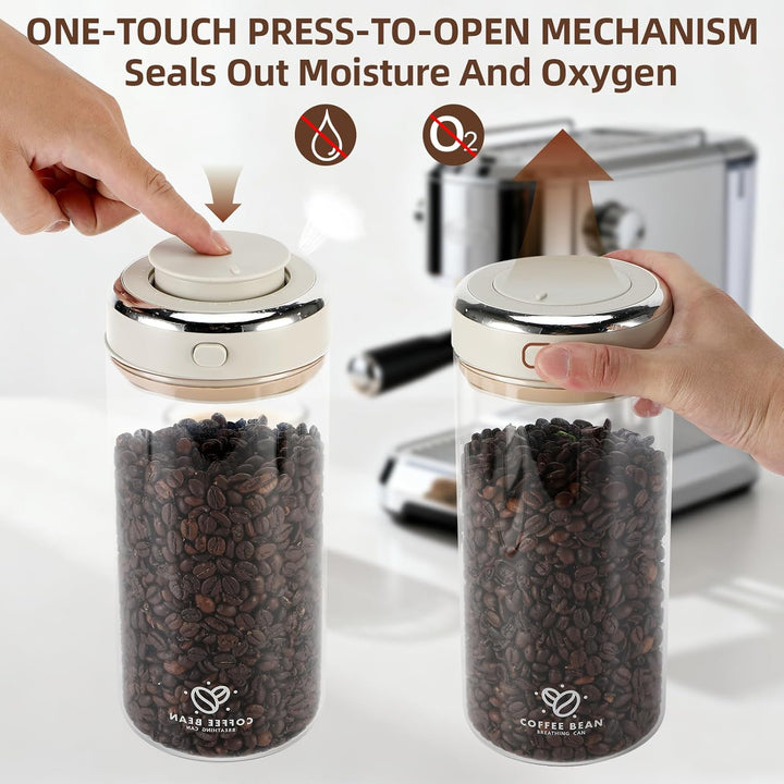 Kaffeedose Luftdicht, 1700ml Kaffeebohnen Behälter, Kaffeebehälter mit CO₂-Ventil & Datumsanzeige, A