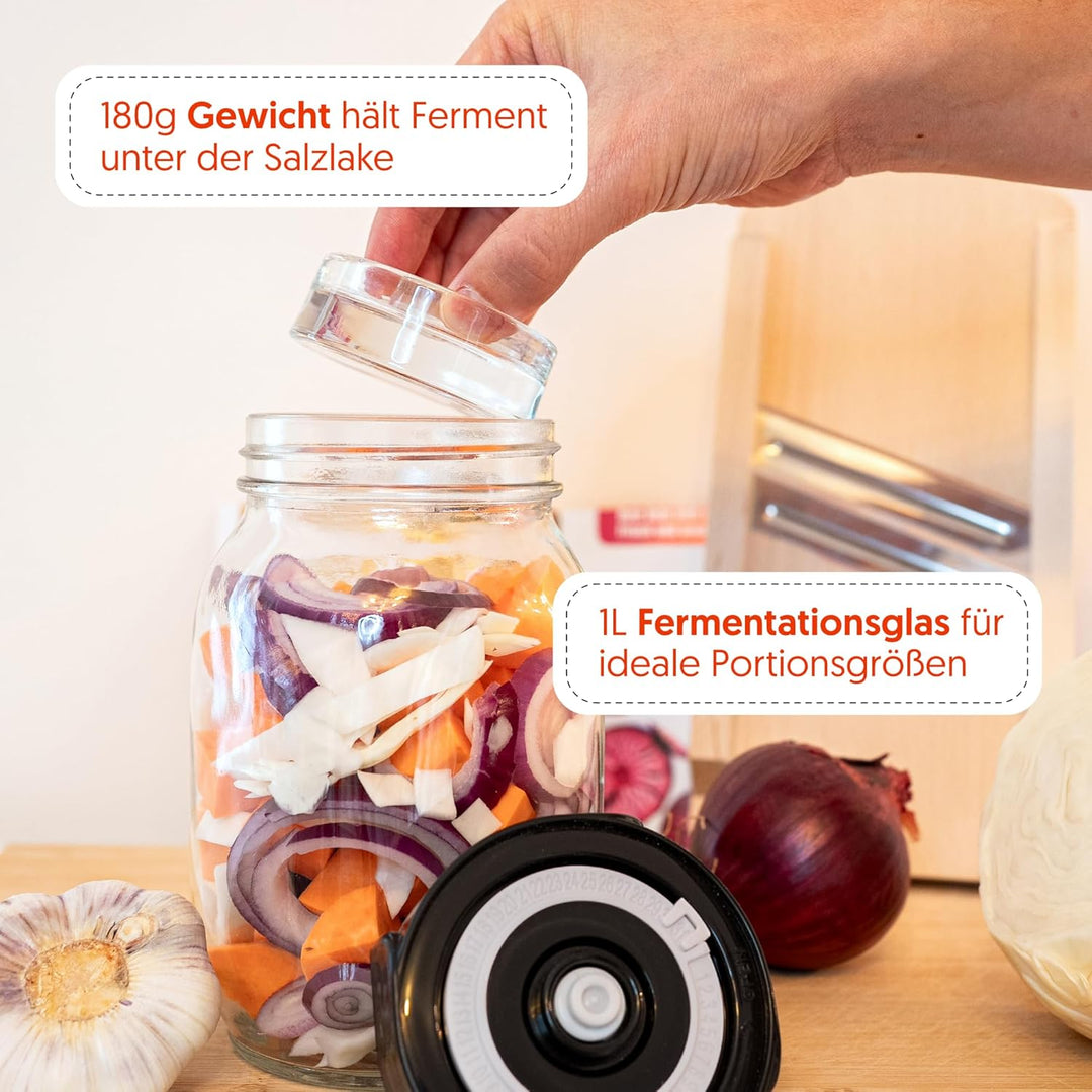 Starterkit Fermentation – grosses Fermentierset für Gemüse wie Kimchi, Sauerkraut - 1 L Fermentiergl