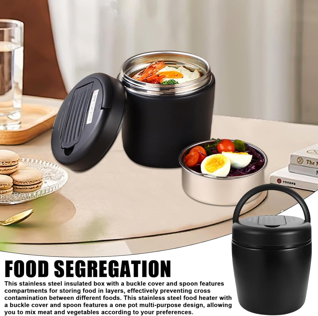 Thermobehälter Für Essen 1500ml, Warmhaltebehälter Essen Edelstahl Mit Schnallendeckel Und Löffel, B
