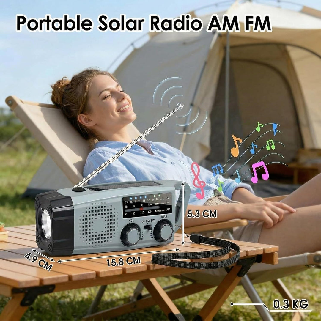 Notfall Radio Kurbelradio mit Handkurbel, Solar Radio mit 2000mAh Powerbank, AM/FM Radio mit LED Tas