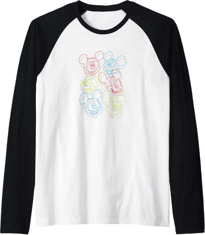 Disney Mickey Mouse Colorful Line Art Collage Raglan