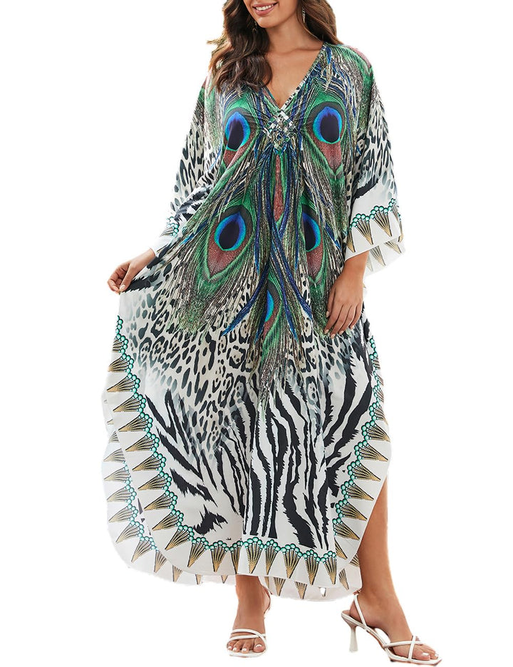 Bsubseach Frauen Plus Grösse Kaftan Kleid Badeanzug Druck Kaftan Strand Cover Up Kleid Pfau, Pfau