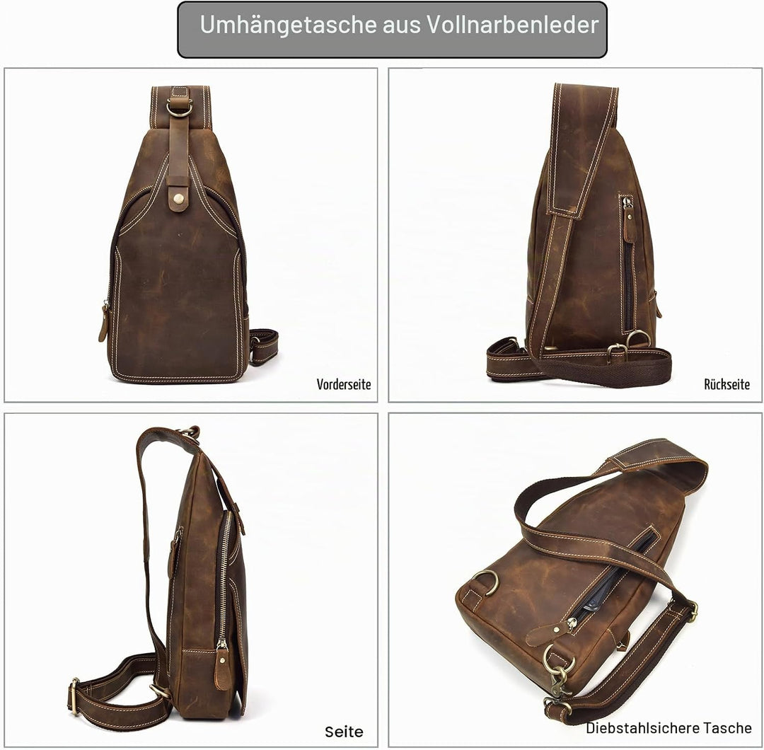 LUUFAN Herren Echtes Leder Sling Bag Brust Schulter Rucksack Crossbody Tasche für Casual Sport Wande