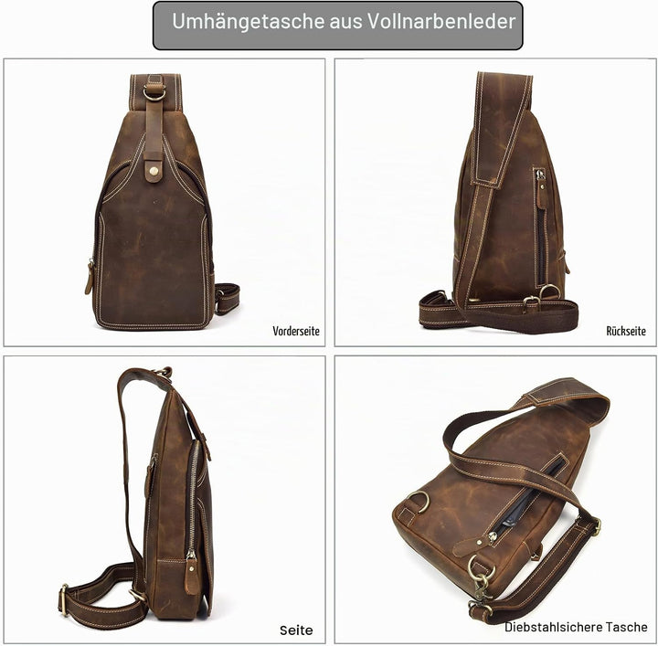 LUUFAN Herren Echtes Leder Sling Bag Brust Schulter Rucksack Crossbody Tasche für Casual Sport Wande