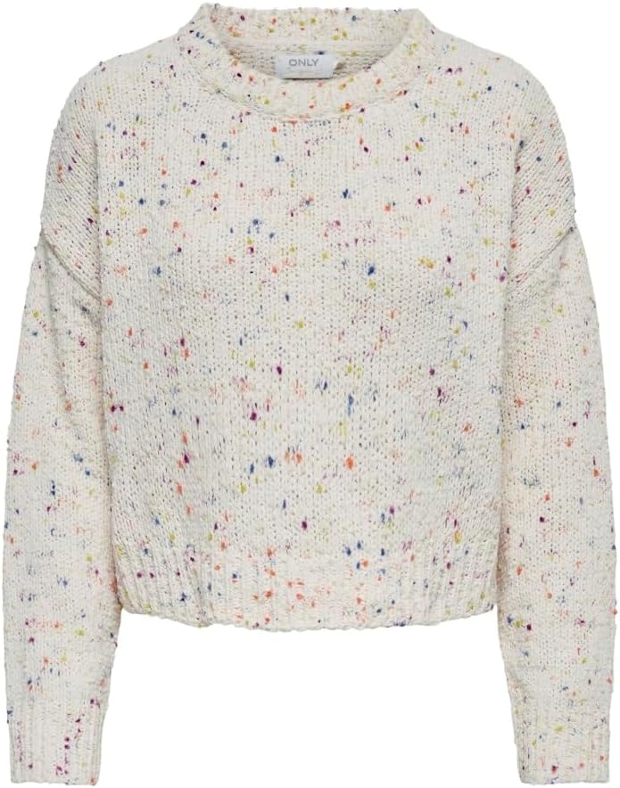 PIECES Damen Onlgracie Ls O-neck Bf Knt L Cloud Dancer/Detail:multi Melange Dots, L Cloud Dancer/Det