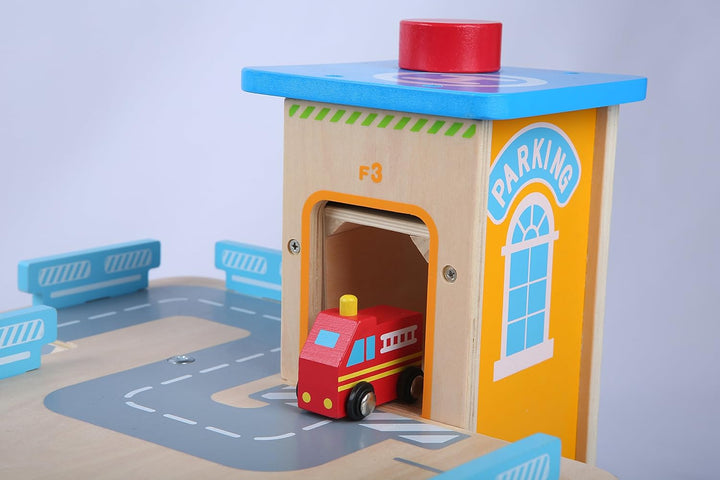 Leomark Grosse Parkgarage aus Holz - Auto Parkhaus - Garage mit Zubehör, Spielgarage mit Lift,