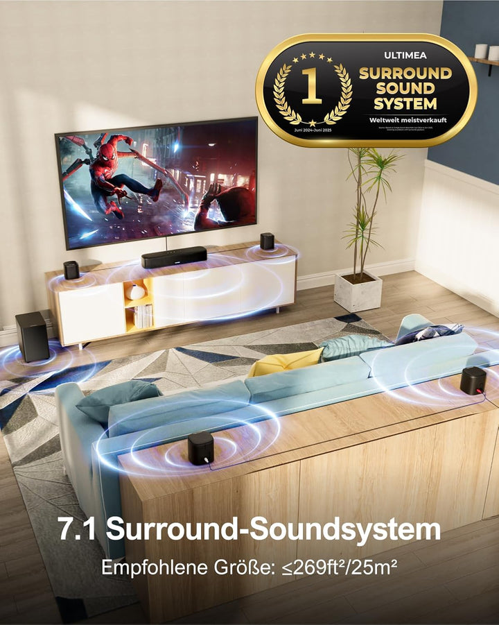 ULTIMEA 7.1ch Soundbar für TV Geräte, Surround Sound System für Heimkino mit App Steuerung, 4 Surrou
