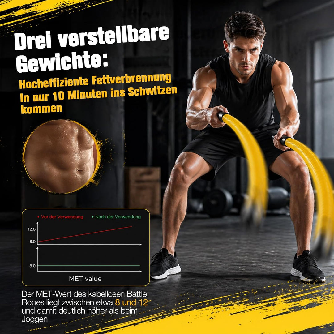 Battle Rope Ohne Seil mit Gewichtsringen – Verstellbare Battle Ropes (50-70 lbs) für Zuhause, Leise