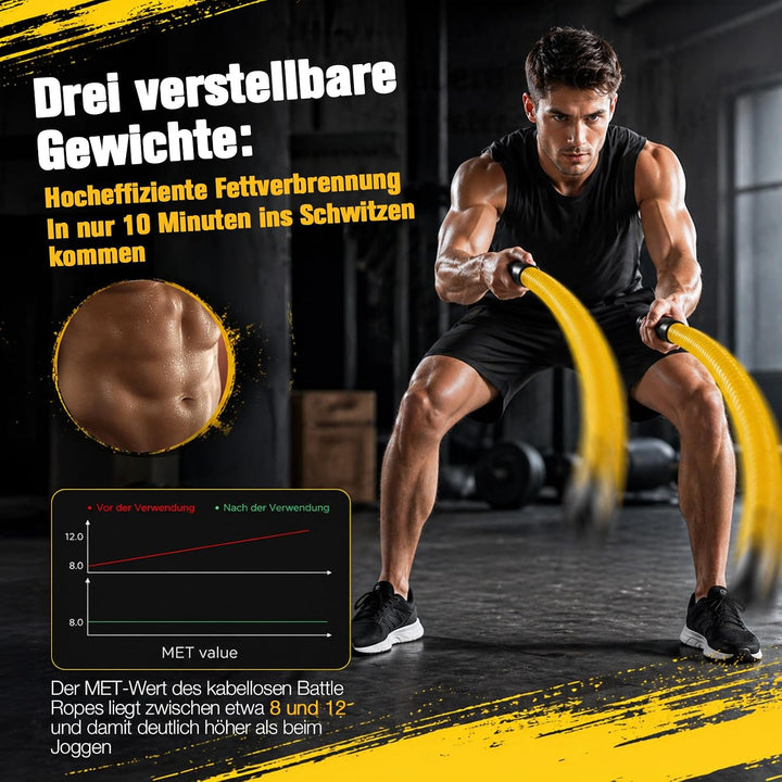 Battle Rope Ohne Seil mit Gewichtsringen – Verstellbare Battle Ropes (50-70 lbs) für Zuhause, Leise