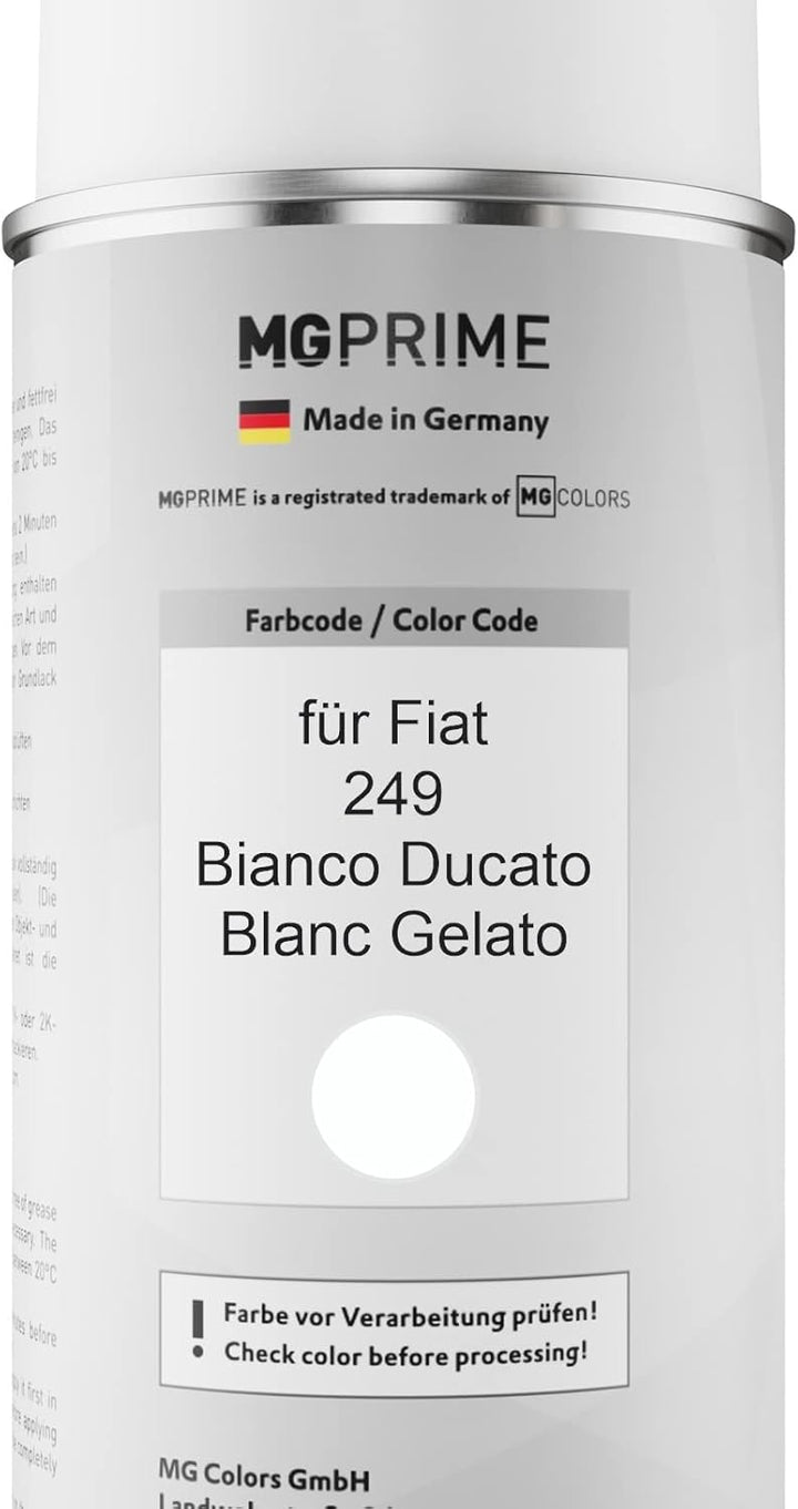 MG PRIME Autolack 2K Spraydosen Set für Fiat 249 Bianco Ducato/Blanc Gelato Basislack 2 Komponenten
