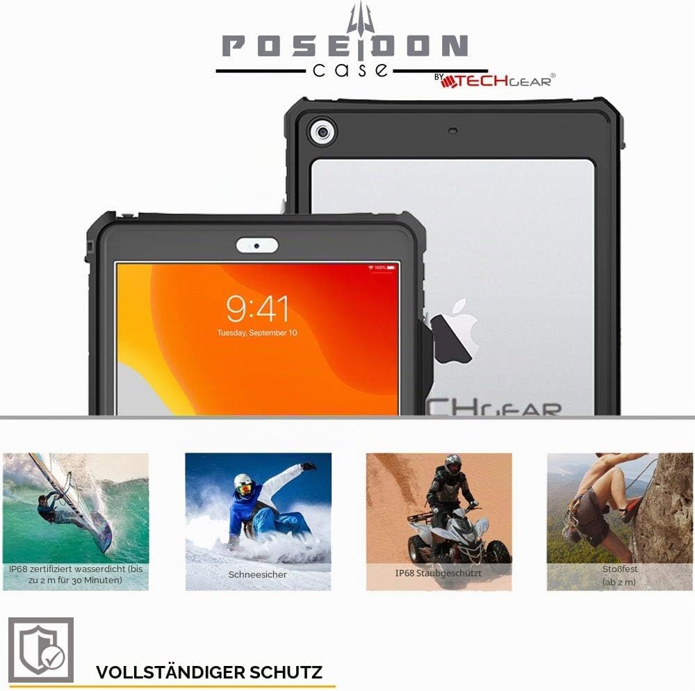 TECHGEAR Wasserdichte Hülle für iPad 10.2 2021/2020/2019 [9. 8. 7. Generation] {Poseidon Case} Schla