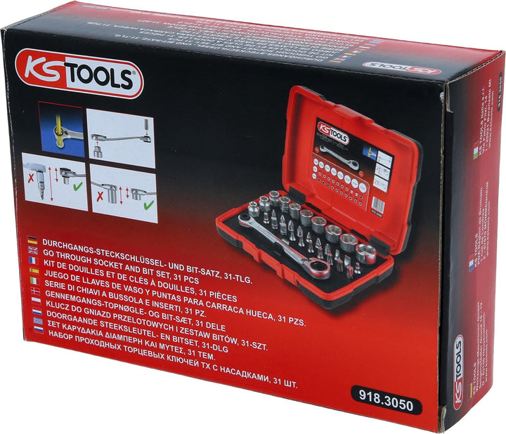 KS Tools 918.3050 1/4" + 11 mm Durchgangs-Steckschlüssel- und Bit-Satz, 31-tlg