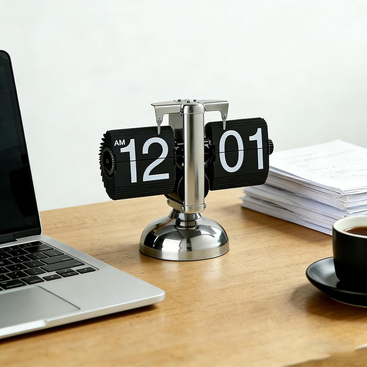 Flip Uhr Retro, Flip Schreibtischuhr, Schreibtischuhr Vintage Design, Automatisches Drehen Retro Dig