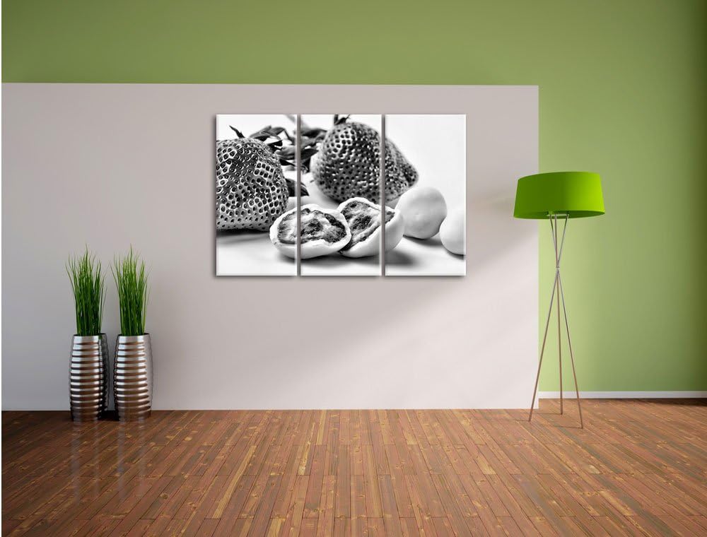Pixxprint Monocrome, Köstliche Erdbeeren mit Schokolade umhüllt 3-Teiler Leinwandbild 120x80 Bild au