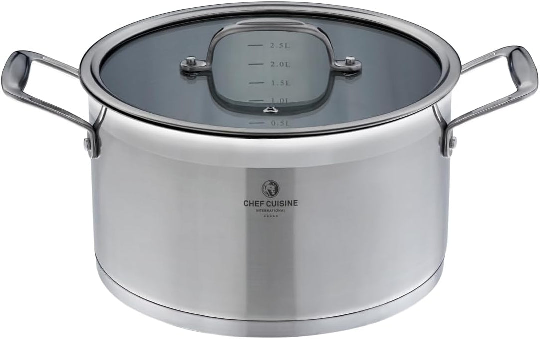 CHEF CUISINE Topfset, 3-tlg., Ø 16/20/24 cm, Glasdeckel, Gratis Topf-Untersetzer, Edelstahl, Alumini