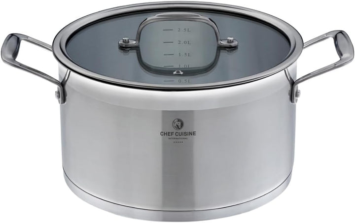 CHEF CUISINE Topfset, 3-tlg., Ø 16/20/24 cm, Glasdeckel, Gratis Topf-Untersetzer, Edelstahl, Alumini