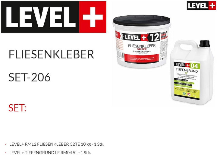 Set 10Kg Weiss Fertig Fliesenkleber Flexkleber + 5L Tiefengrund LF, LEVEL+ SET206