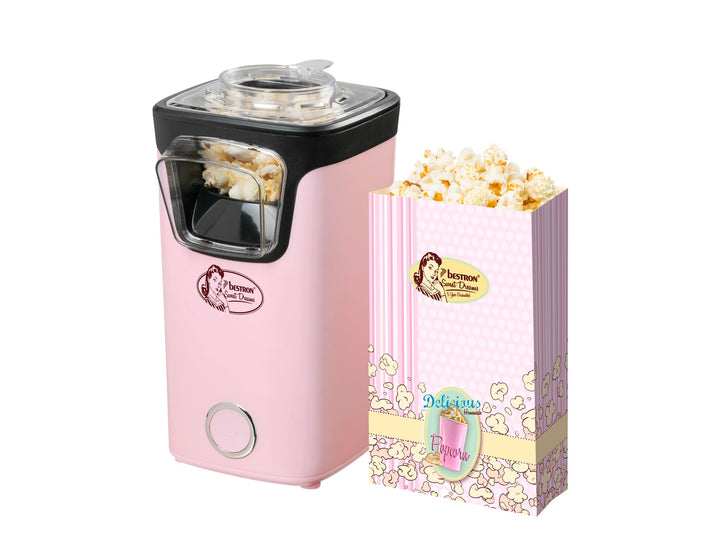 Bestron Popcornmaker, Turbo-Popcorn in unter 2 Minuten, Popcornmaschine mit Heisslufttechnologie, in
