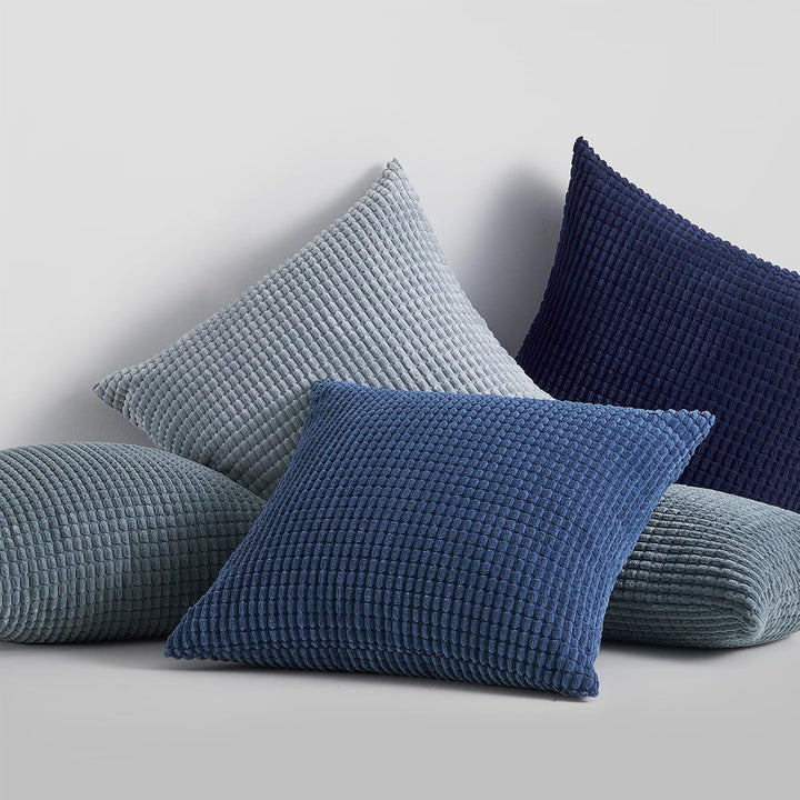 Topfinel Kissenbezug 45x45 Blau 4er Set Cord körnig Farbverlauf Kissenbezüge Kissenhülle Dekokissenb