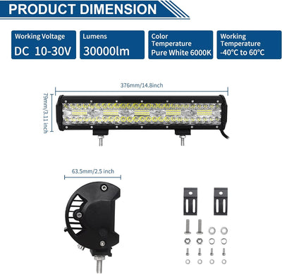 Willpower 15 Zoll 38CM 300W Led Arbeitsscheinwerfer Bar Led Scheinwerfer 12V 24V Wasserdicht Flutlic